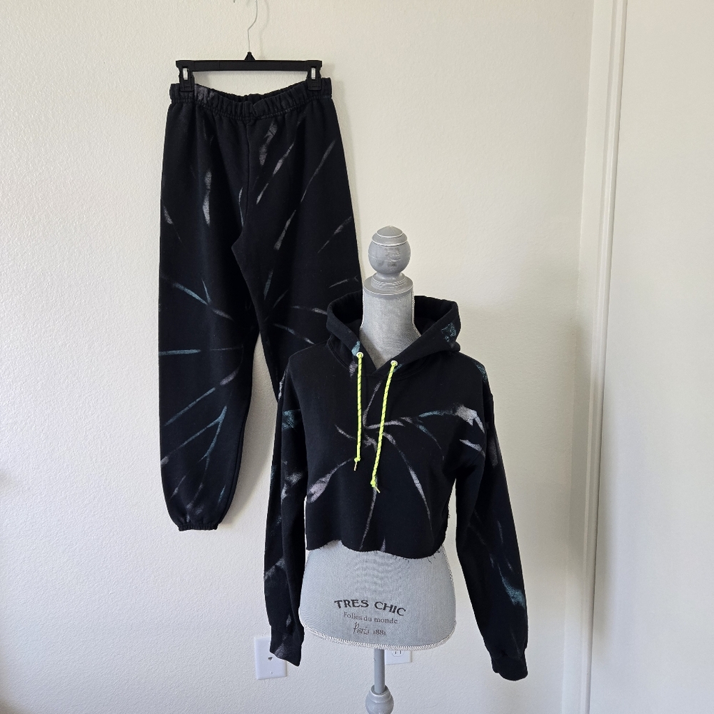MYRRHE Tracksuit Hoodie Jogger Set Small Black Paint Splatter Grunge Streetwear - Picture 3 of 16